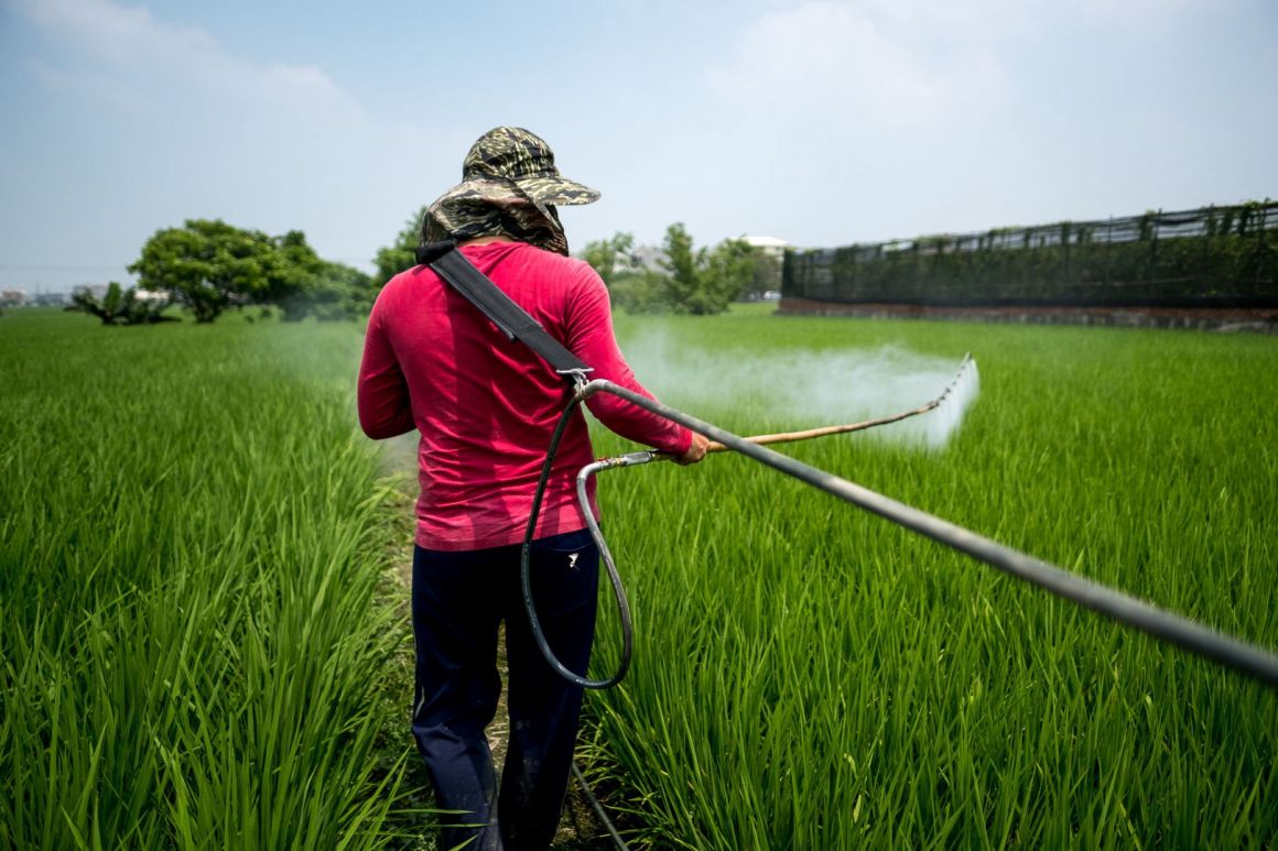 農民使用大農 HTP 動力噴霧機 (Power Sprayer) 進行精準農業噴灑