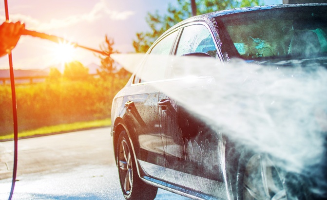What do people concern most when using a high-pressure washer for car washing?